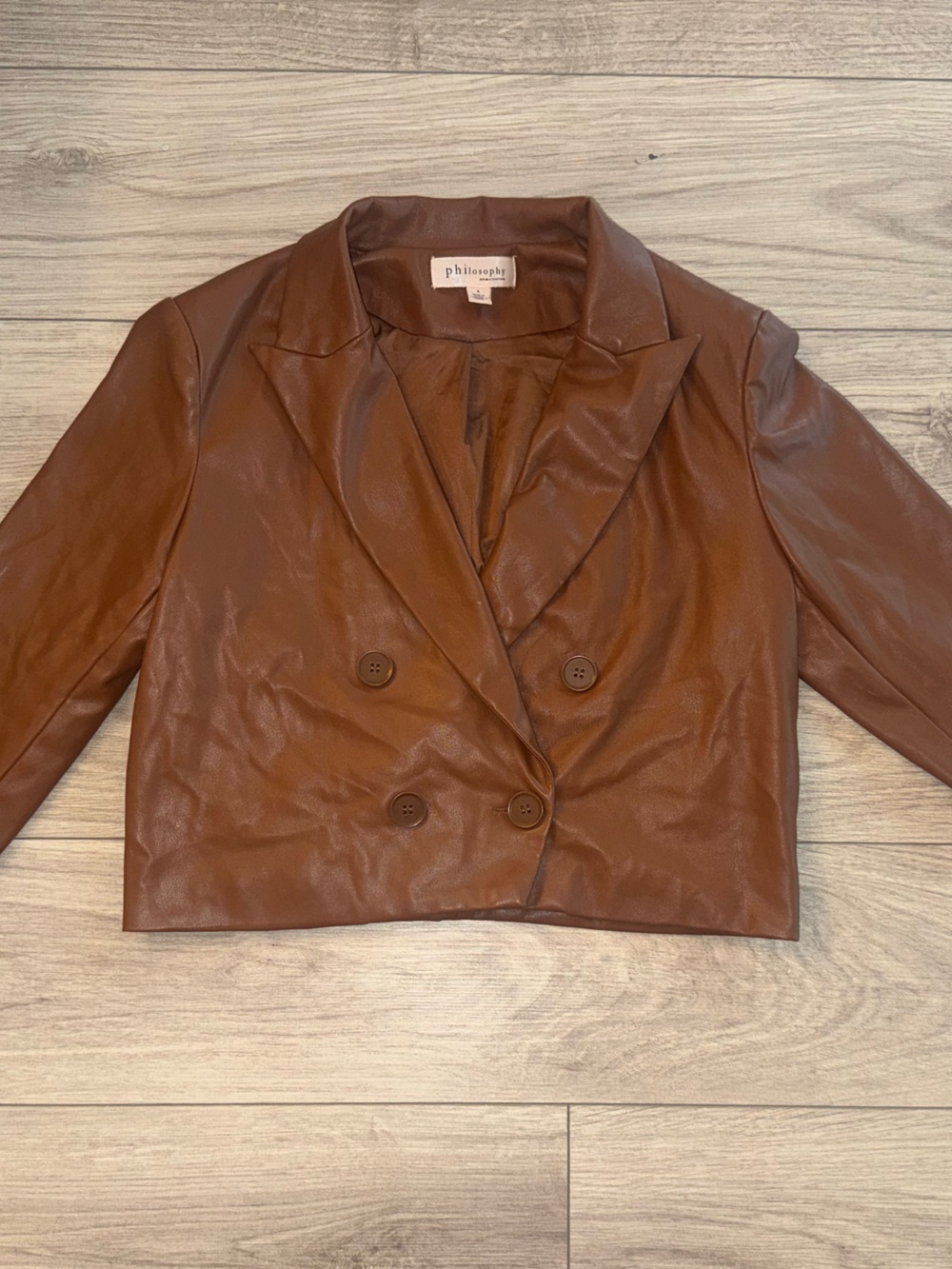 Philosophy Brown Faux Leather Cropped Blazer Size 8